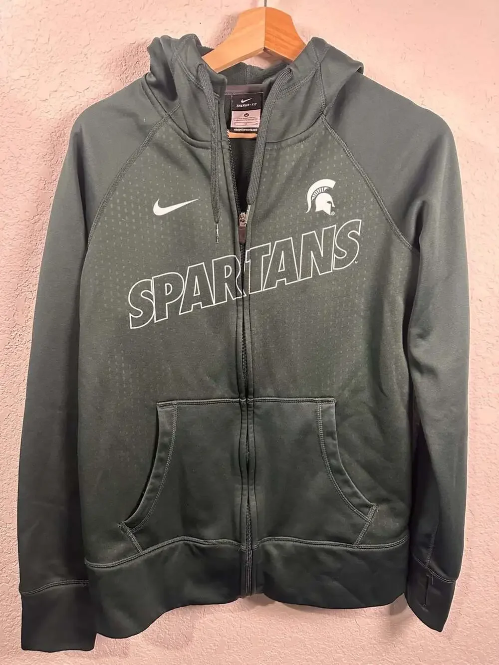 Youth Nike Michigan State Spartans Therma-Fit Full Zip Hoodie Green Size M